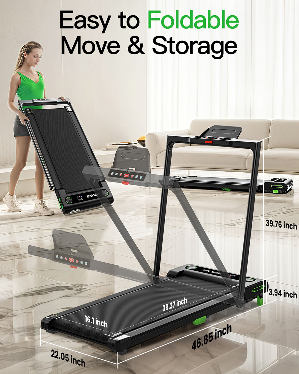 Refurbished Akluer 480L-B Incline Walking Pad with Foldable Handle, 2.5HP Quiet Motor, LED Screen & Remote Control, 150kg Max Capacity, Anti-slip Belt
