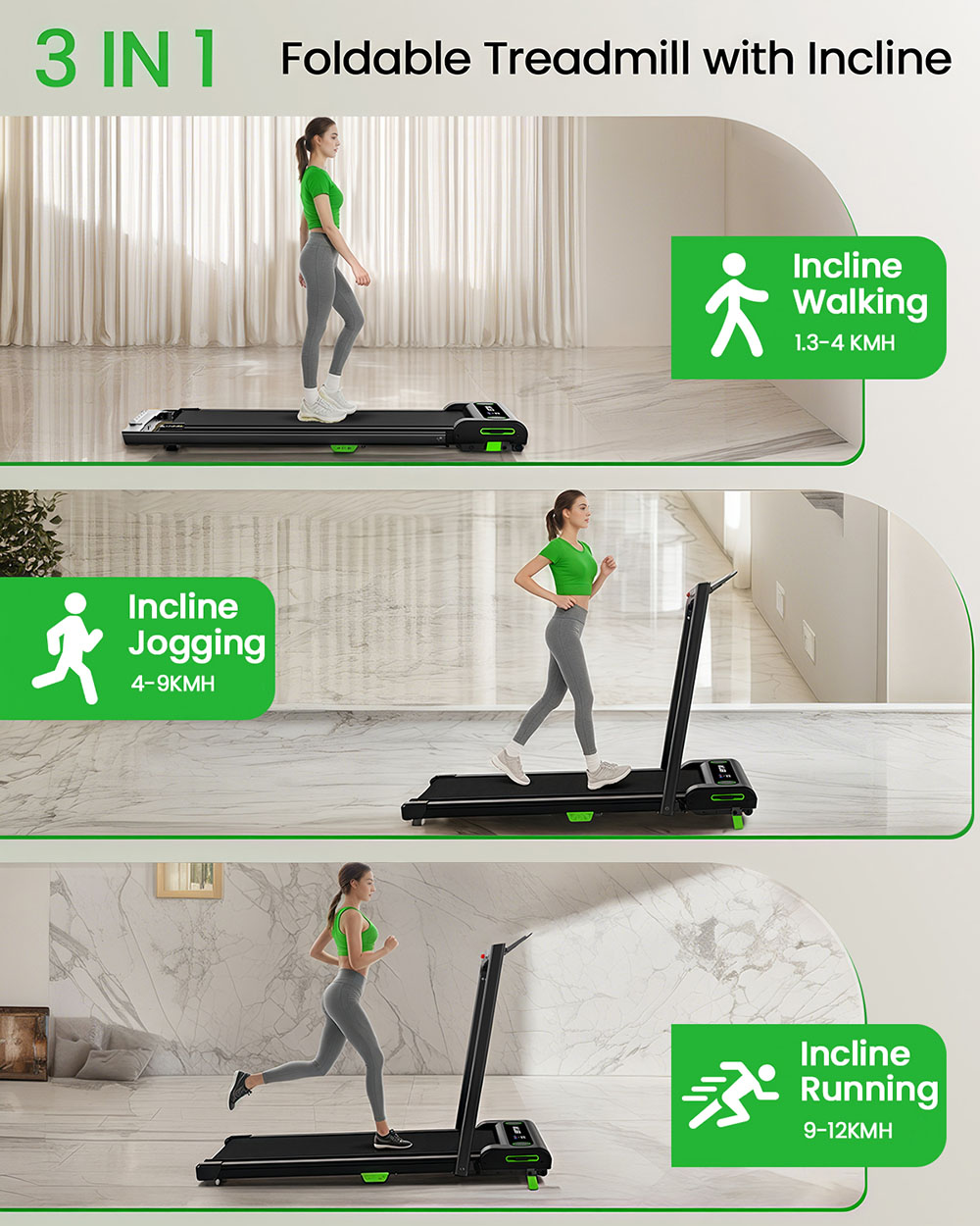 Refurbished Akluer 480L-B Incline Walking Pad with Foldable Handle, 2.5HP Quiet Motor, LED Screen & Remote Control, 150kg Max Capacity, Anti-slip Belt