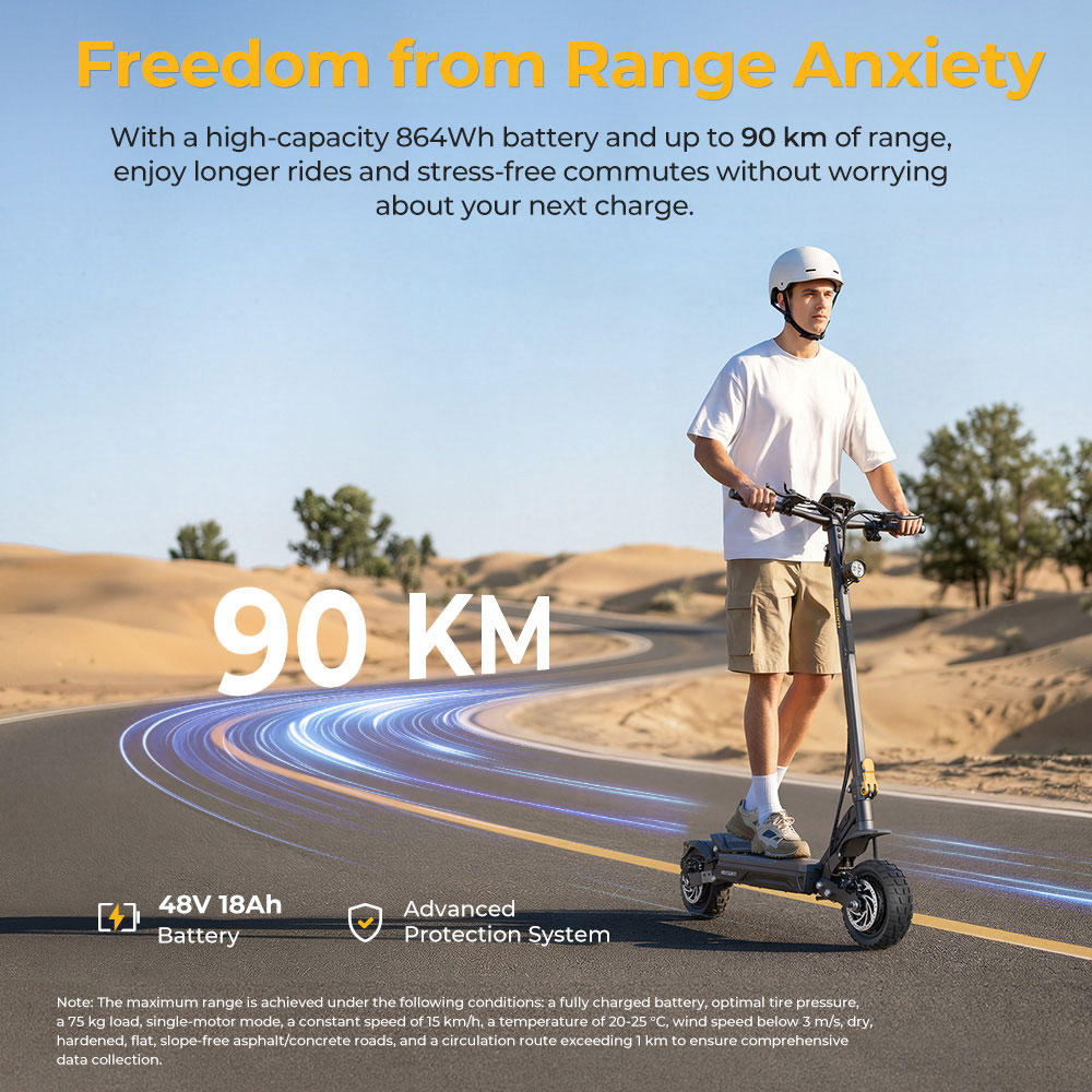 Refurbished Ausom Gosoul 2 Pro Dual Motor Electric Scooter, 1000W*2 Motor, 48V 18Ah Battery, 10-inch Tires, 60km/h Max Speed, 90km Range, Front & Rear Disc Brake, Dual Front Suspension, NFC Unlock