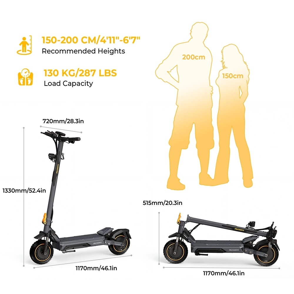 Refurbished Ausom K20 Pro Dual Motor Electric Scooter, Max 2800W Motor, 48V 18Ah Battery, 10-inch Tires, 60km/h Max Speed, 90km Range, Front & Rear Disc Brakes, NFC Unlock
