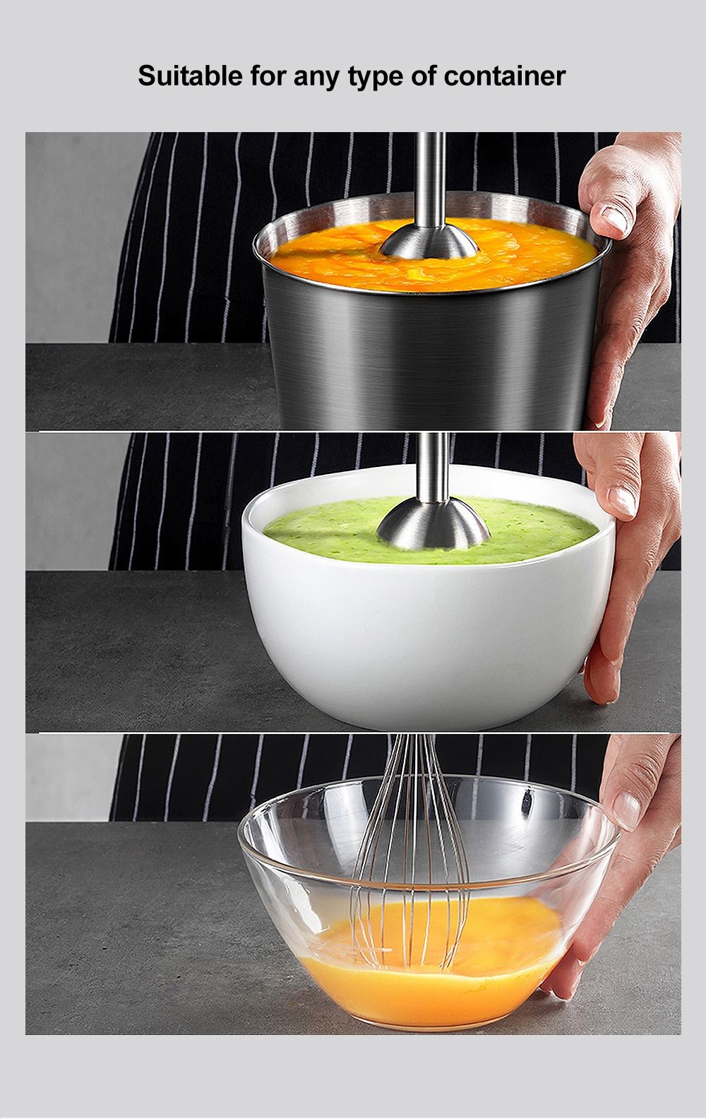 Refurbished BioloMix BHB1200 4 in 1 1200W Handheld Blender Mixer, 6-speed Control, Stainless Steel Blade, 500ml Chopping Bowl