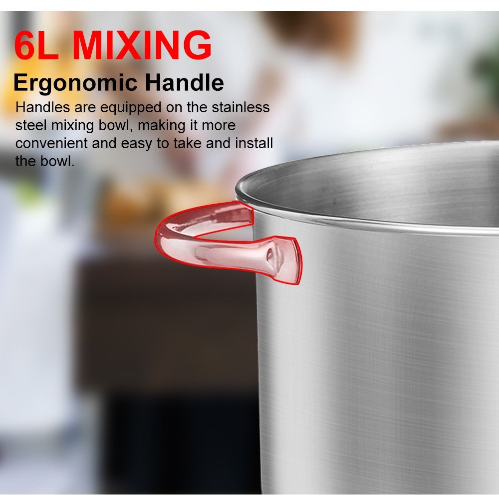 Refurbished BioloMix BM601 1200W Kitchen Food Stand Mixer, Cream Egg Whisk, Cake Dough Kneader, 6L Capacity, Stainless Steel Bowl