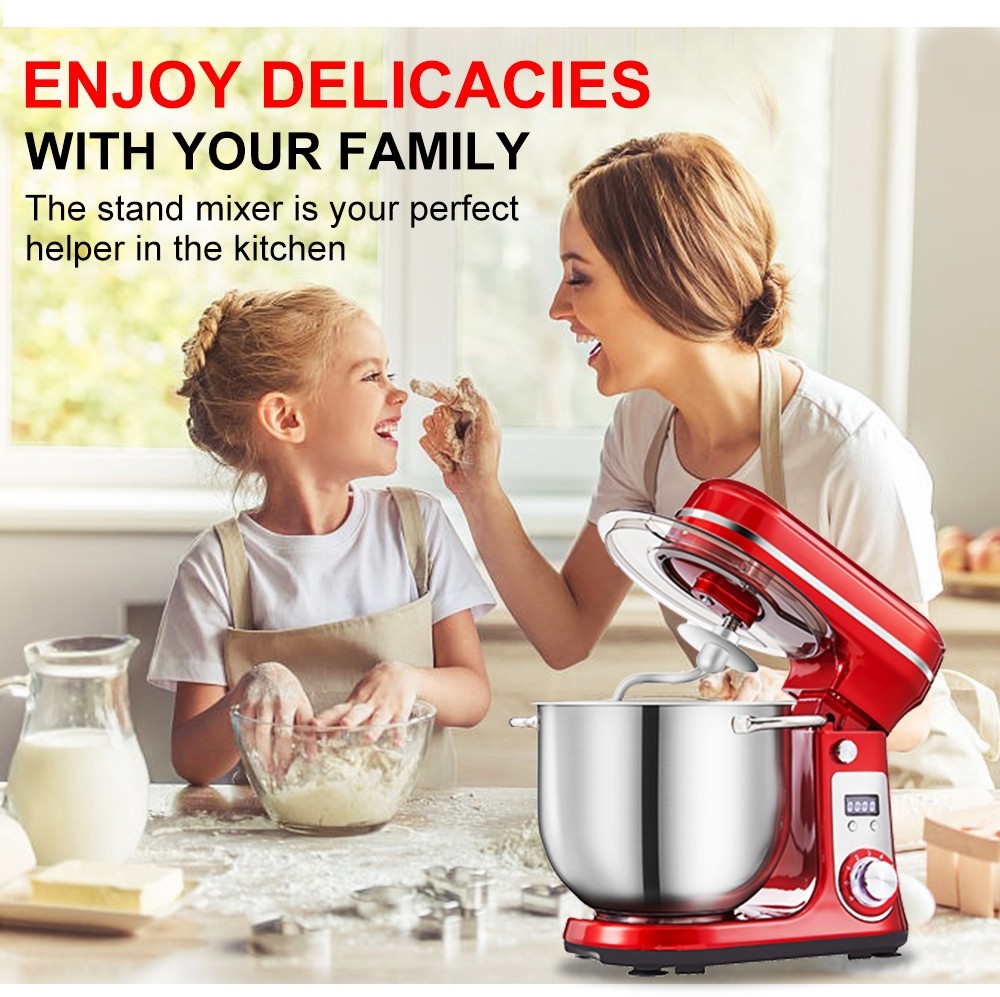 Refurbished BioloMix BM601 1200W Kitchen Food Stand Mixer, Cream Egg Whisk, Cake Dough Kneader, 6L Capacity, Stainless Steel Bowl