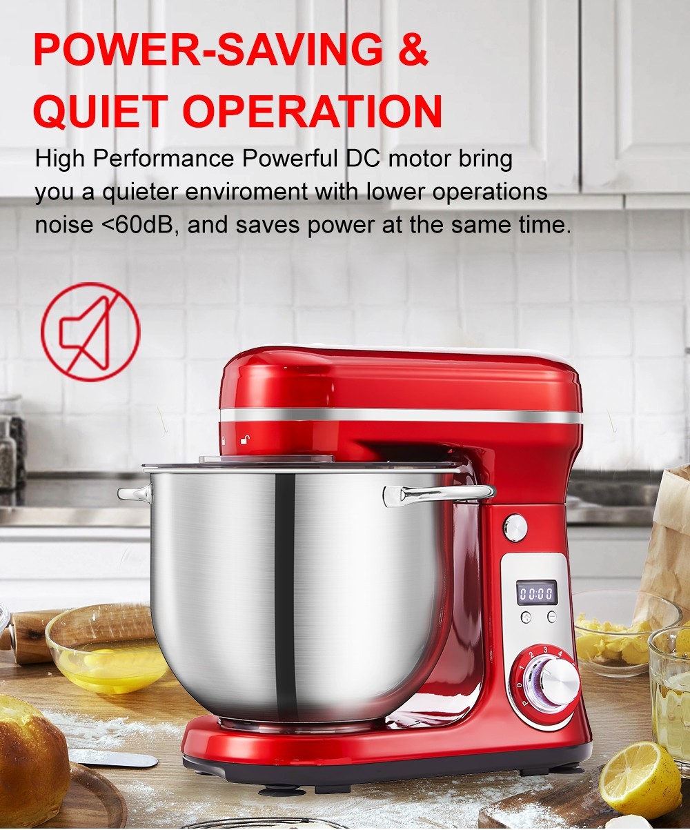 Refurbished BioloMix BM601 1200W Kitchen Food Stand Mixer, Cream Egg Whisk, Cake Dough Kneader, 6L Capacity, Stainless Steel Bowl