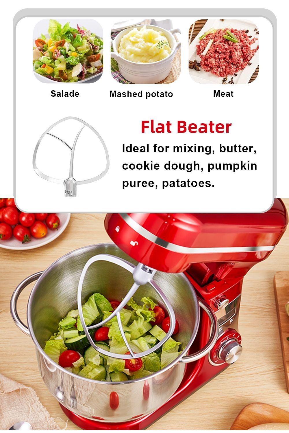 Refurbished BioloMix BM601 1200W Kitchen Food Stand Mixer, Cream Egg Whisk, Cake Dough Kneader, 6L Capacity, Stainless Steel Bowl