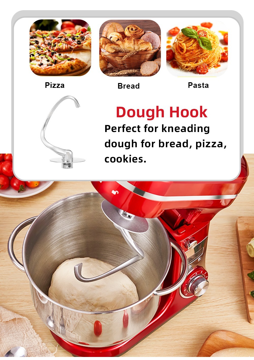 Refurbished BioloMix BM601 1200W Kitchen Food Stand Mixer, Cream Egg Whisk, Cake Dough Kneader, 6L Capacity, Stainless Steel Bowl