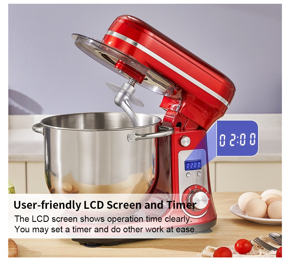 Refurbished BioloMix BM601 1200W Kitchen Food Stand Mixer, Cream Egg Whisk, Cake Dough Kneader, 6L Capacity, Stainless Steel Bowl