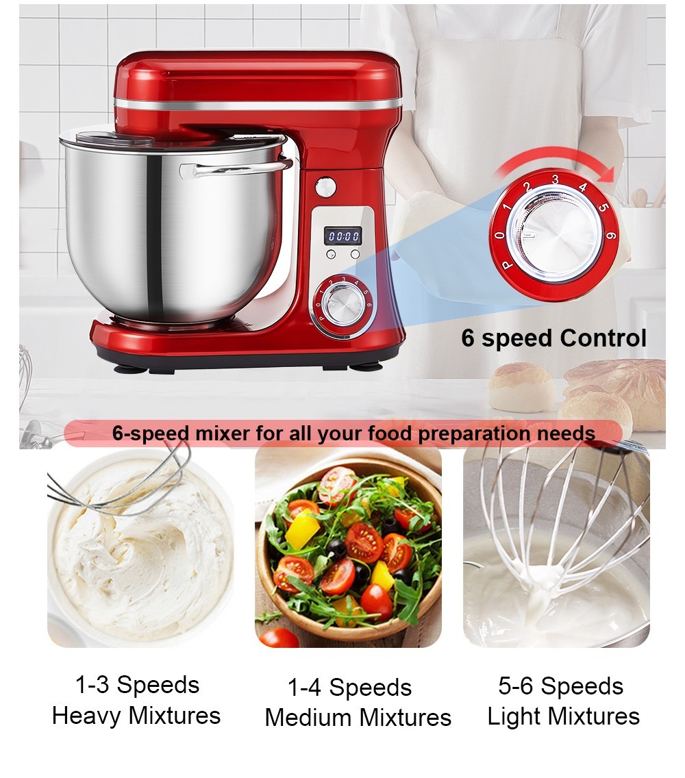 Refurbished BioloMix BM601 1200W Kitchen Food Stand Mixer, Cream Egg Whisk, Cake Dough Kneader, 6L Capacity, Stainless Steel Bowl