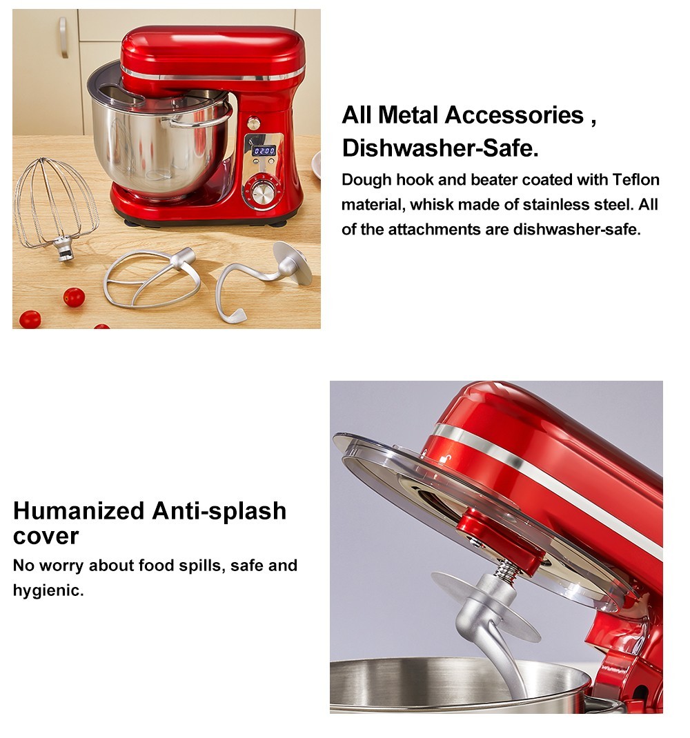 Refurbished BioloMix BM601 1200W Kitchen Food Stand Mixer, Cream Egg Whisk, Cake Dough Kneader, 6L Capacity, Stainless Steel Bowl