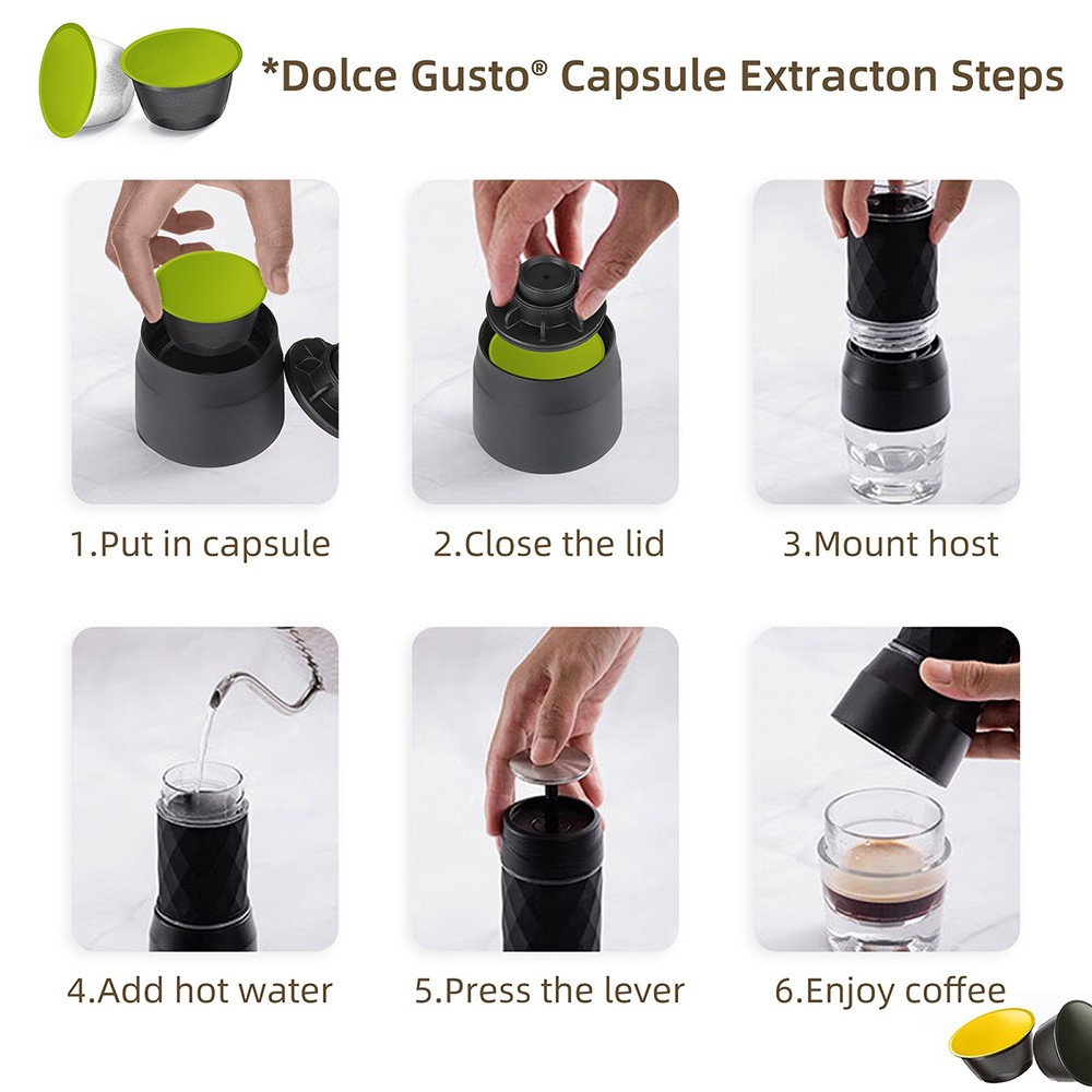 Refurbished BioloMix HS8439 Portable Coffee Maker, 13-18Bar Pressure Hand Press Capsule Ground Coffee Brewer, 80ml Water Container