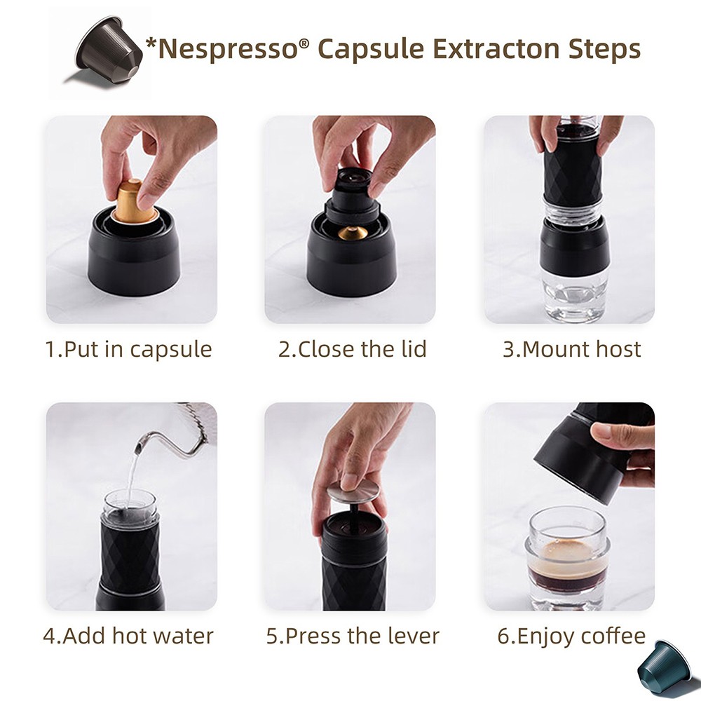 Refurbished BioloMix HS8439 Portable Coffee Maker, 13-18Bar Pressure Hand Press Capsule Ground Coffee Brewer, 80ml Water Container