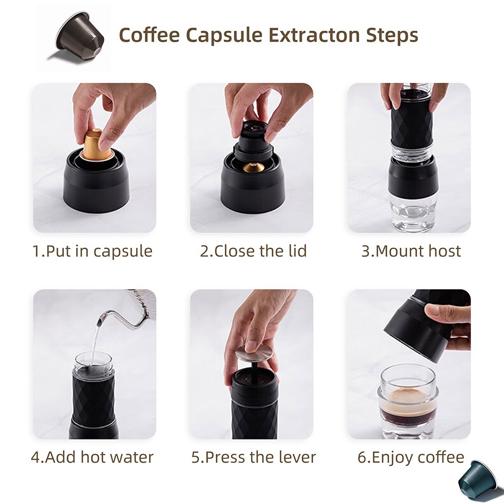 Refurbished BioloMix HS8439 Portable Coffee Maker, 13-18Bar Pressure Hand Press Capsule Ground Coffee Brewer, 80ml Water Container