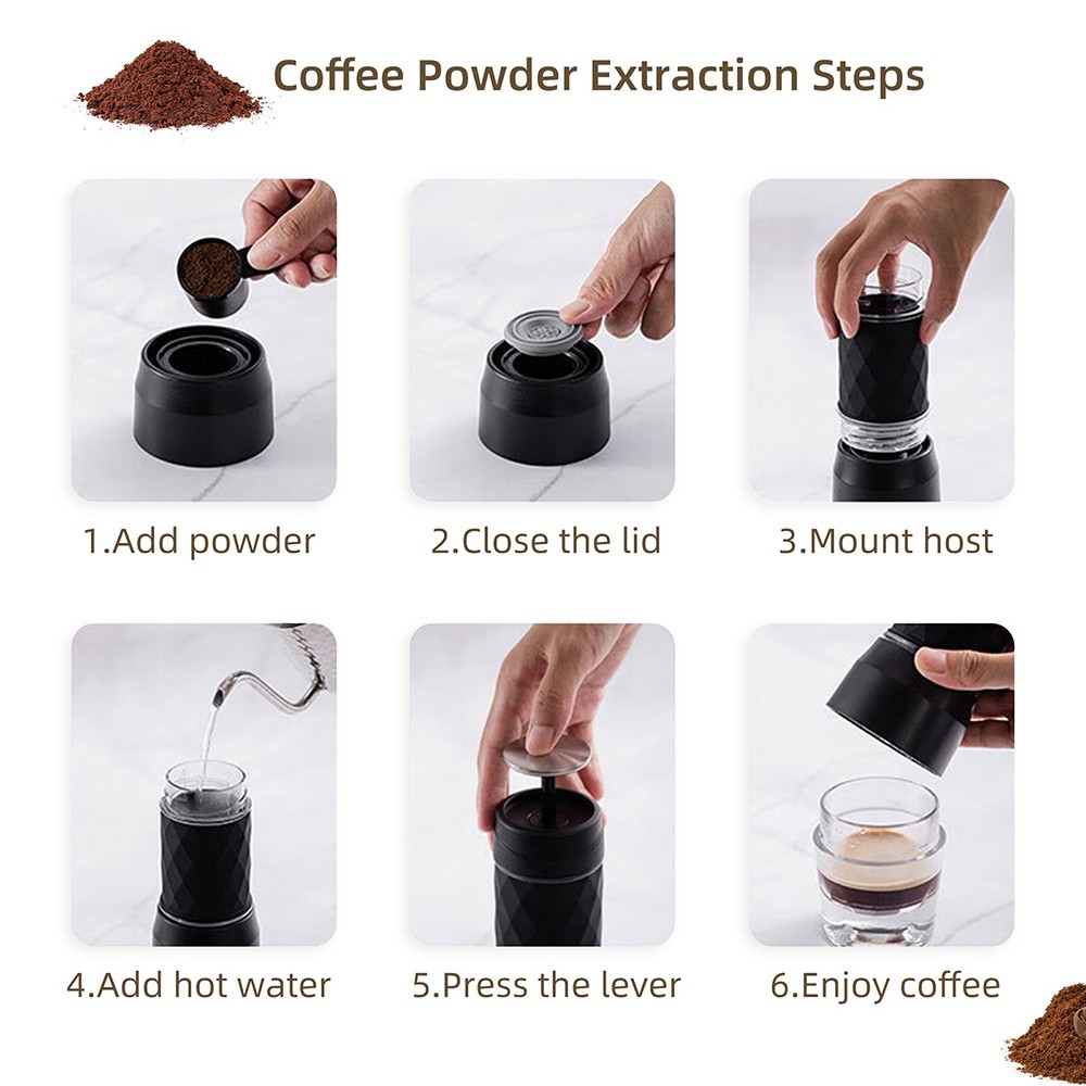 Refurbished BioloMix HS8439 Portable Coffee Maker, 13-18Bar Pressure Hand Press Capsule Ground Coffee Brewer, 80ml Water Container