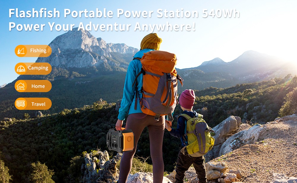 Refurbished Flashfish A501 500W Portable Power Station, 540Wh AC 230V Power Battery, 1000W Peak Solar Generator for Outdoor Camping