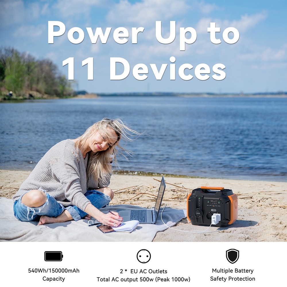 Refurbished Flashfish A501 500W Portable Power Station, 540Wh AC 230V Power Battery, 1000W Peak Solar Generator for Outdoor Camping