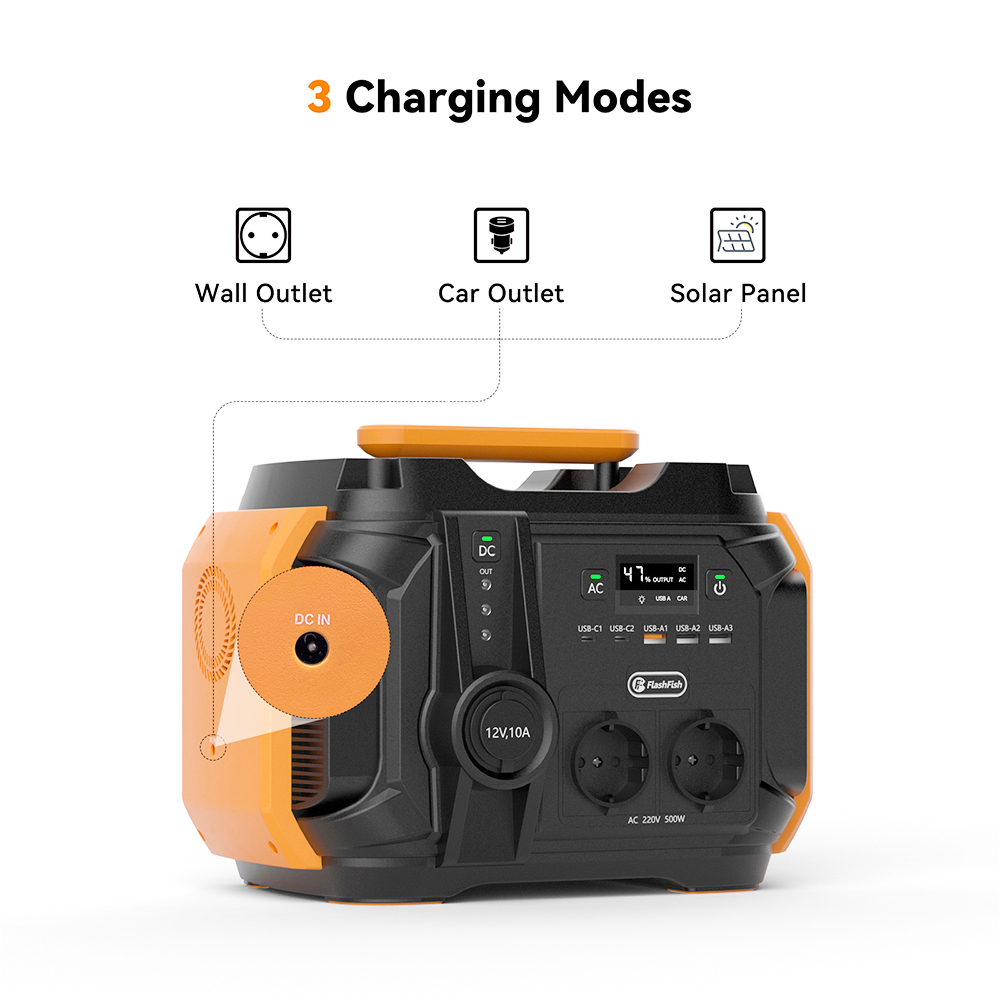 Refurbished Flashfish A501 500W Portable Power Station, 540Wh AC 230V Power Battery, 1000W Peak Solar Generator for Outdoor Camping