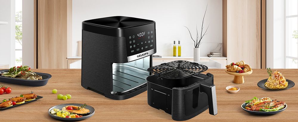 Refurbished GELEIPU DL27 7.5 Quarts Air Fryer, 1700W Power, Viewing Window, 12-in-1 Functions, Air Fry, Roast, Bake, Dehydrate, Digital Touchscreen, Nonstick & Dishwasher-safe Basket - Black