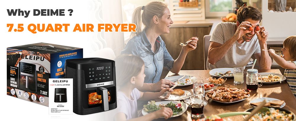 Refurbished GELEIPU DL27 7.5 Quarts Air Fryer, 1700W Power, Viewing Window, 12-in-1 Functions, Air Fry, Roast, Bake, Dehydrate, Digital Touchscreen, Nonstick & Dishwasher-safe Basket - Black