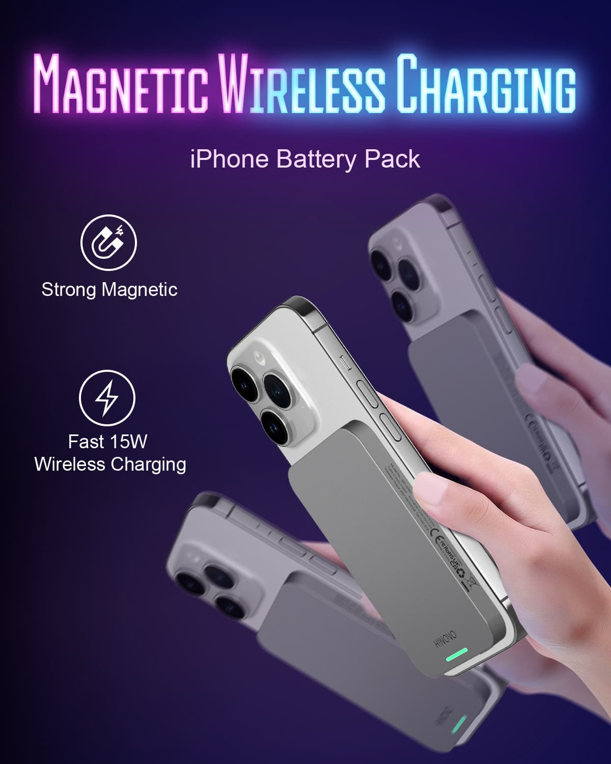 Refurbished HINOVO MB1-5000x Wireless Portable Charger, 5000mAh Magnetic Wireless Power Bank, PD 20W Fast Charging Cyberpunk Style
