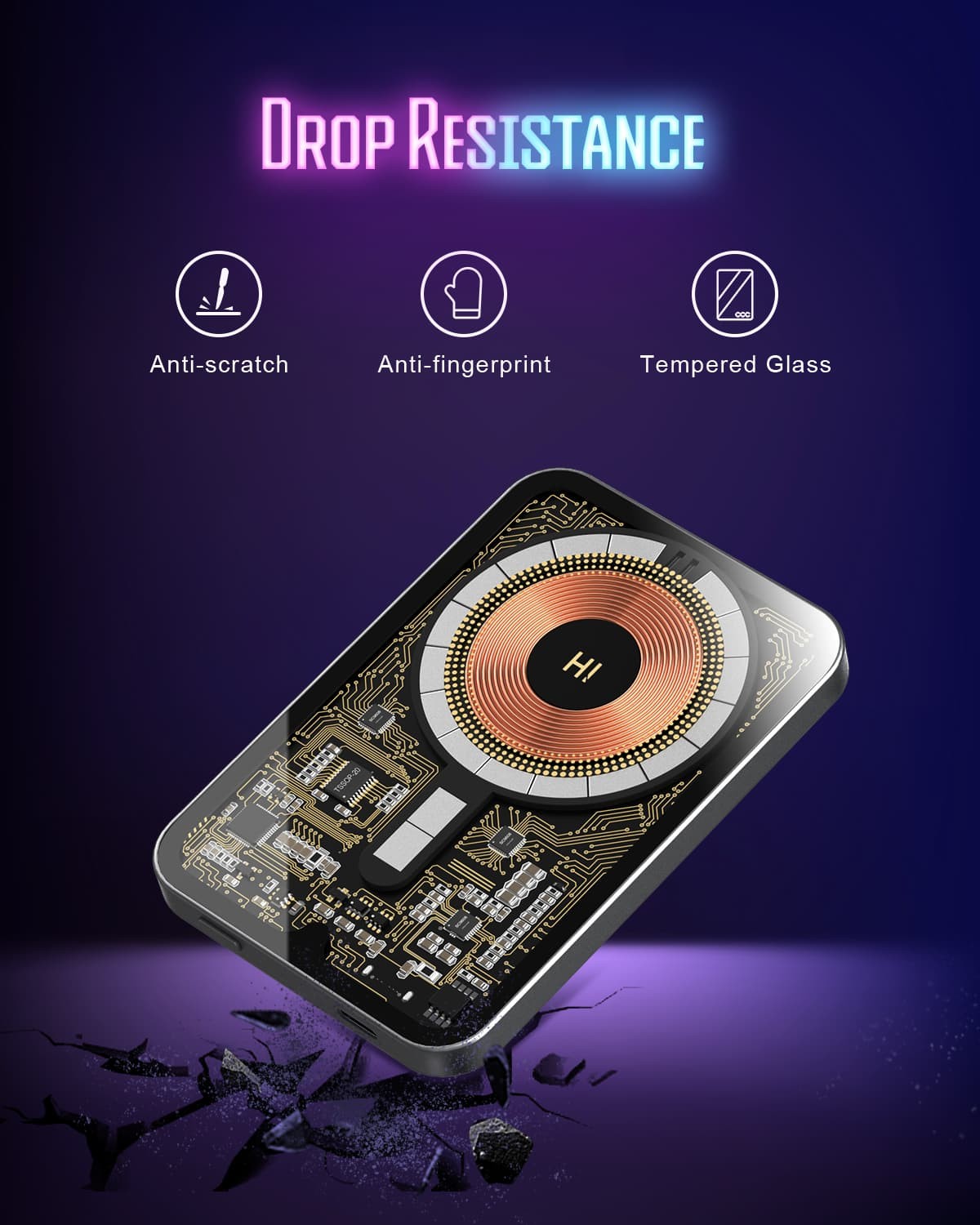 Refurbished HINOVO MB1-5000x Wireless Portable Charger, 5000mAh Magnetic Wireless Power Bank, PD 20W Fast Charging Cyberpunk Style