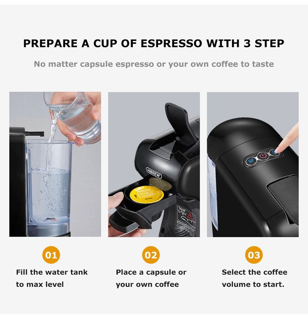 Refurbished HiBREW H1A 1450W Espresso Coffee Machine, 19 Bar Extraction, Hot/Cold 4-in-1 Multiple Capsule Coffee Maker - Black
