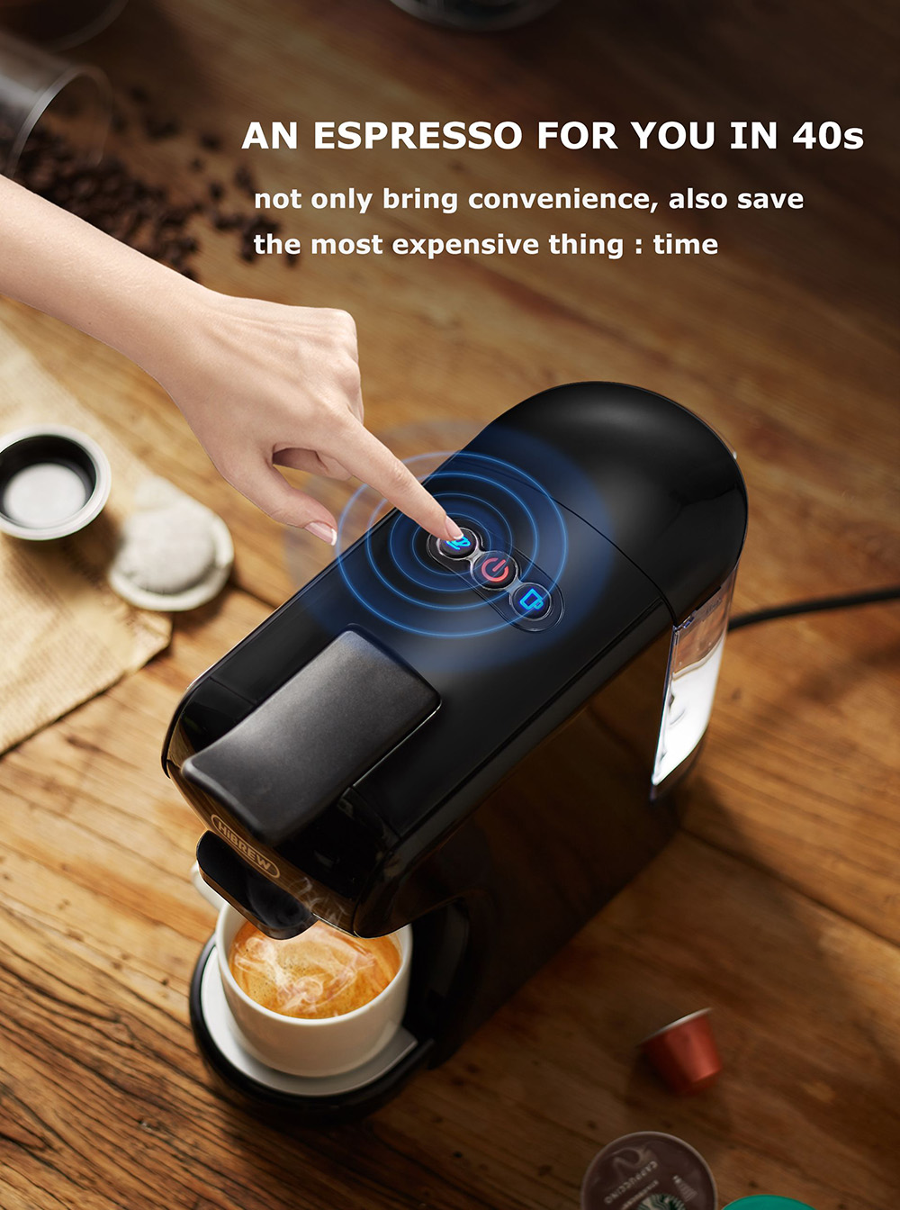 Refurbished HiBREW H1A 1450W Espresso Coffee Machine, 19 Bar Extraction, Hot/Cold 4-in-1 Multiple Capsule Coffee Maker - Black
