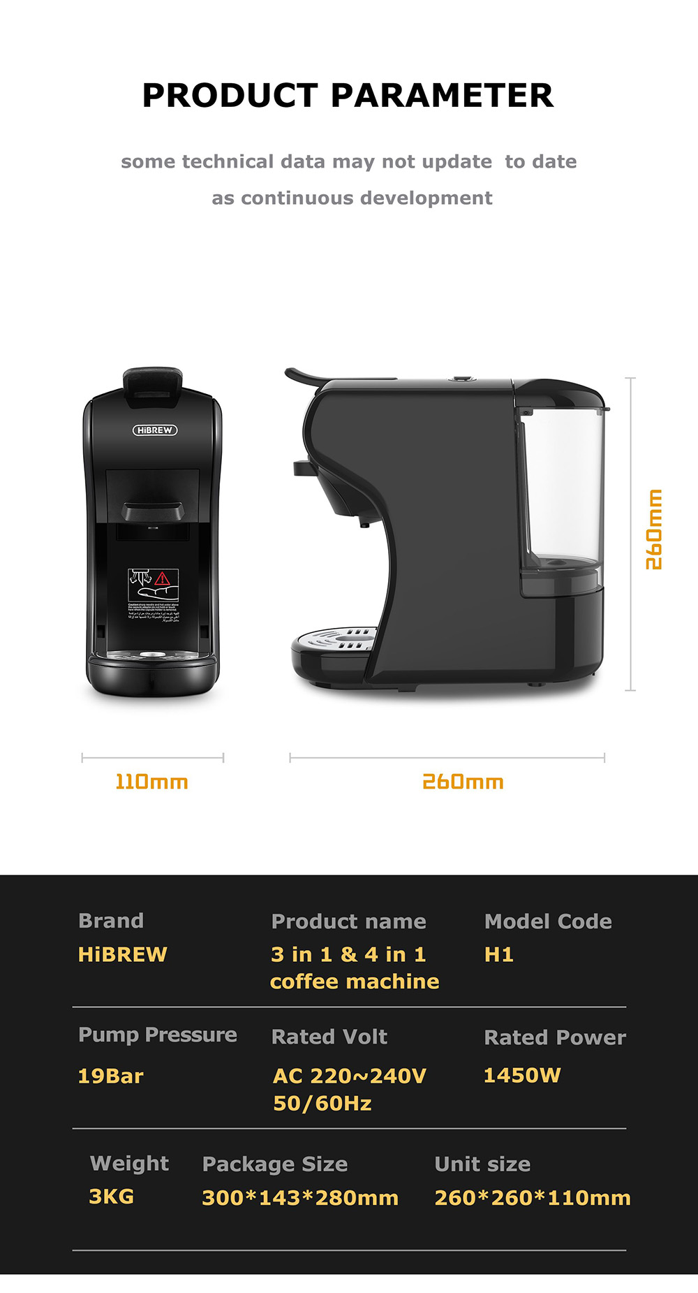 Refurbished HiBREW H1A 1450W Espresso Coffee Machine, 19 Bar Extraction, Hot/Cold 4-in-1 Multiple Capsule Coffee Maker - Black