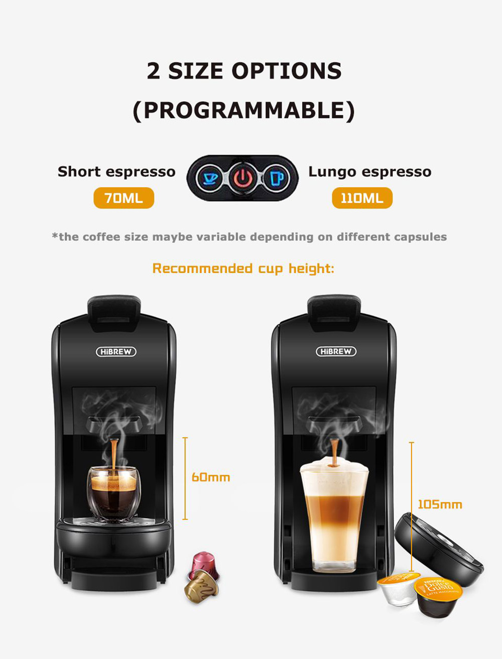 Refurbished HiBREW H1A 1450W Espresso Coffee Machine, 19 Bar Extraction, Hot/Cold 4-in-1 Multiple Capsule Coffee Maker - Black