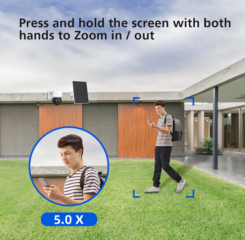 Refurbished Hiseeu WTD512 1080P WiFi Camera with Solar Panel, 5X Zoom, PIR Motion Detection, 2-way Audio Video
