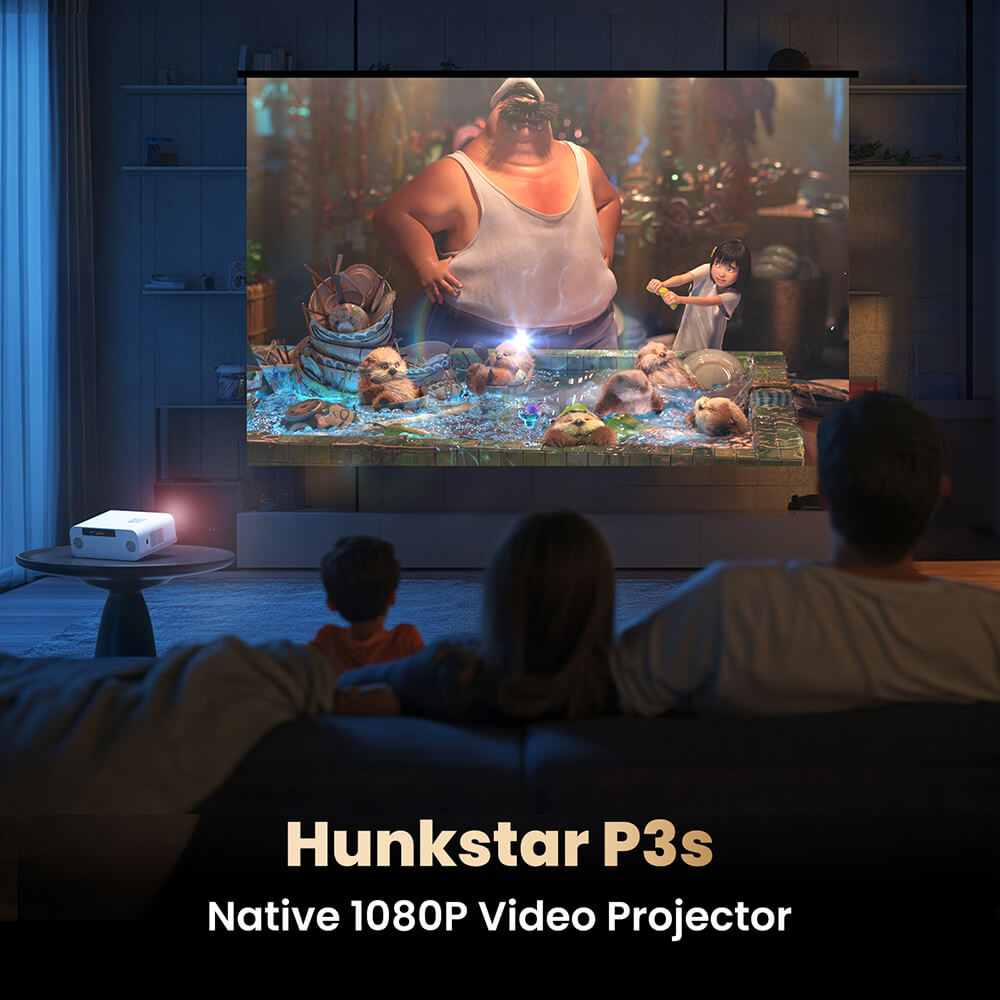 Refurbished Hunkstar P3s Projector with Bluetooth 5.0, WiFi 6, 1000 ANSI, Native 1080P, 4K Decoding Support, Auto Keystone Correction, Auto Focus, 2*5W Audio - US Plug
