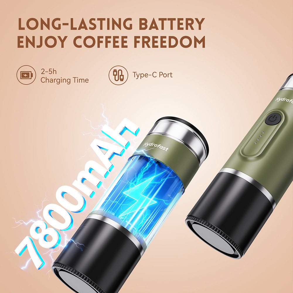 Refurbished Hydrofast PO-100 Portable Espresso Maker, 15-Bar Pressure, 7800mAh Battery, 2-in-1 Capsule & Ground Coffee, Wireless Heating, Compact Travel Design