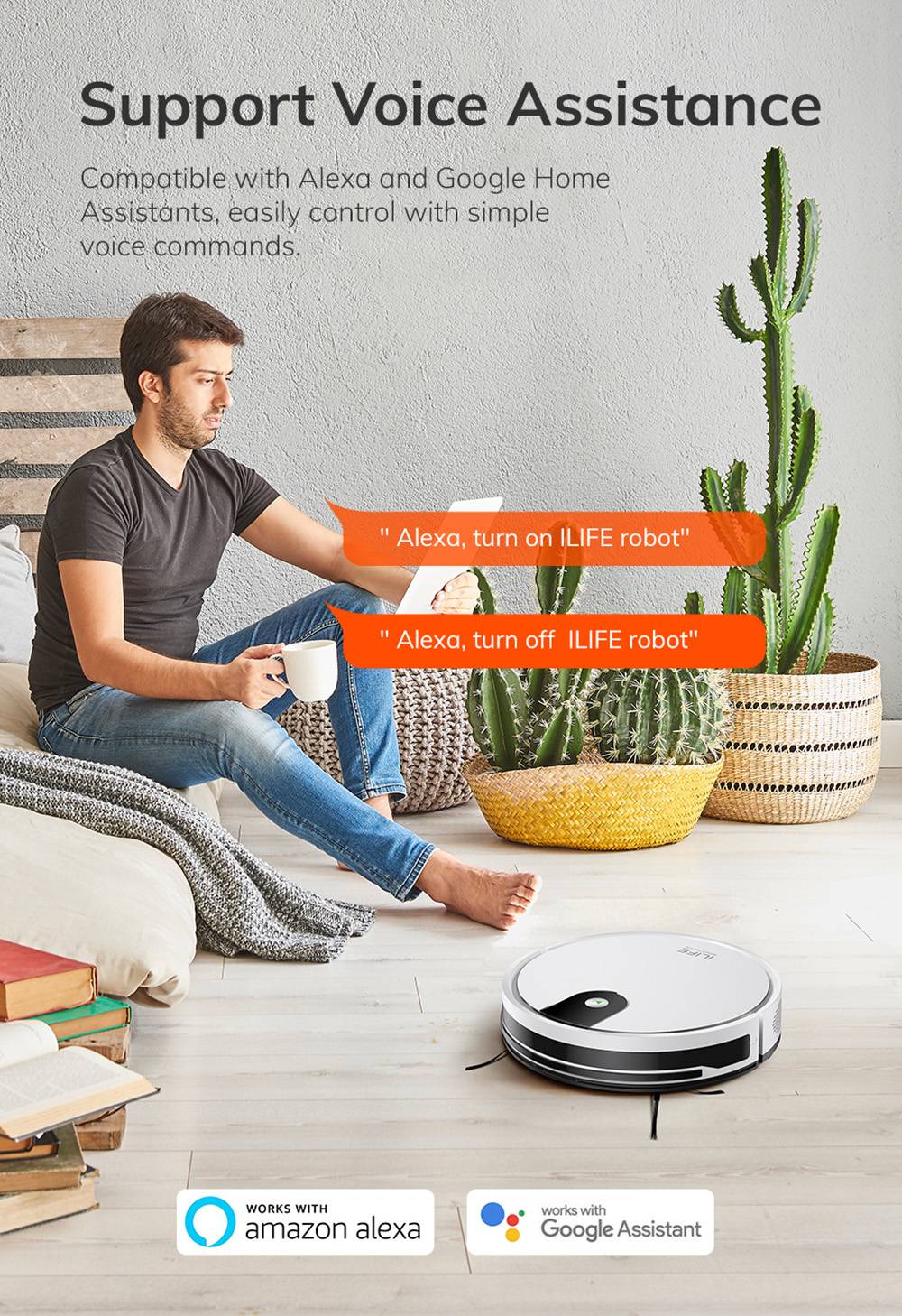 Refurbished ILIFE G9 Robot Vacuum Cleaner, Gyroscope Navigation, 3000Pa Suction, 100min Runtime, 200ml Dustbin, Plan/Edge/Spot/Max Mode, Support Alexa & Google, White - EU Plug