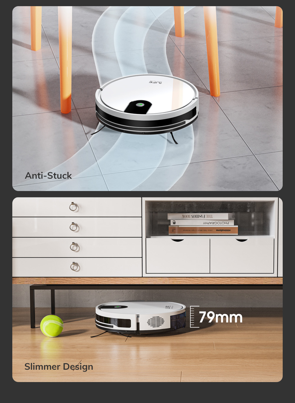 Refurbished ILIFE G9 Robot Vacuum Cleaner, Gyroscope Navigation, 3000Pa Suction, 100min Runtime, 200ml Dustbin, Plan/Edge/Spot/Max Mode, Support Alexa & Google, White - EU Plug