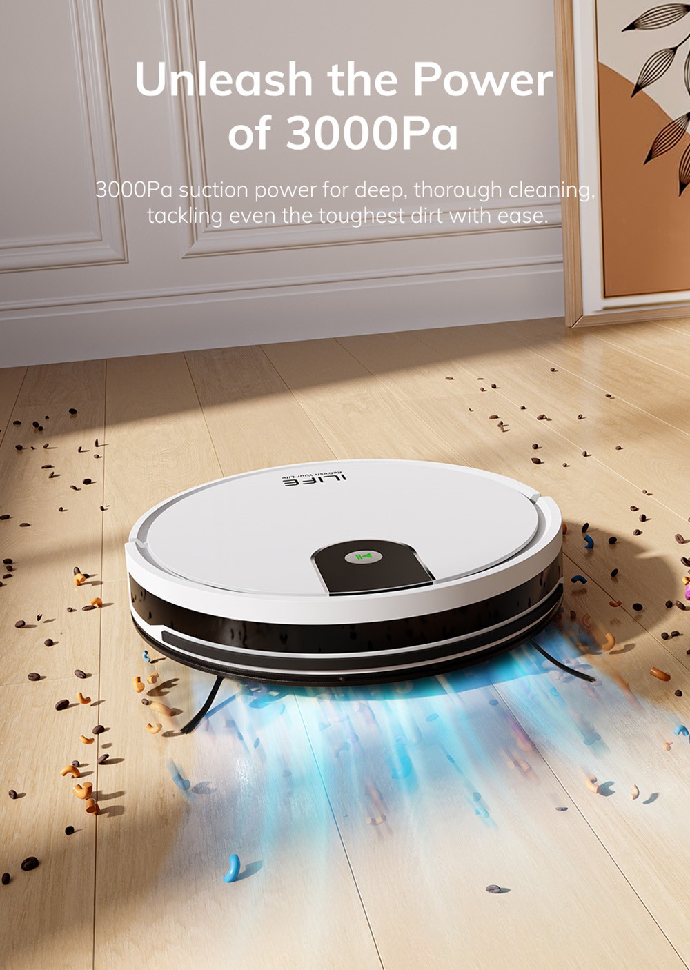 Refurbished ILIFE G9 Robot Vacuum Cleaner, Gyroscope Navigation, 3000Pa Suction, 100min Runtime, 200ml Dustbin, Plan/Edge/Spot/Max Mode, Support Alexa & Google, White - EU Plug