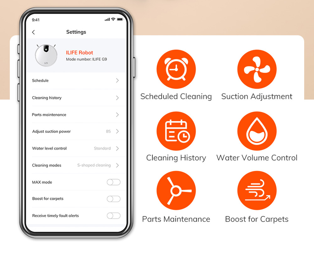 Refurbished ILIFE G9 Robot Vacuum Cleaner, Gyroscope Navigation, 3000Pa Suction, 100min Runtime, 200ml Dustbin, Plan/Edge/Spot/Max Mode, Support Alexa & Google, White - EU Plug