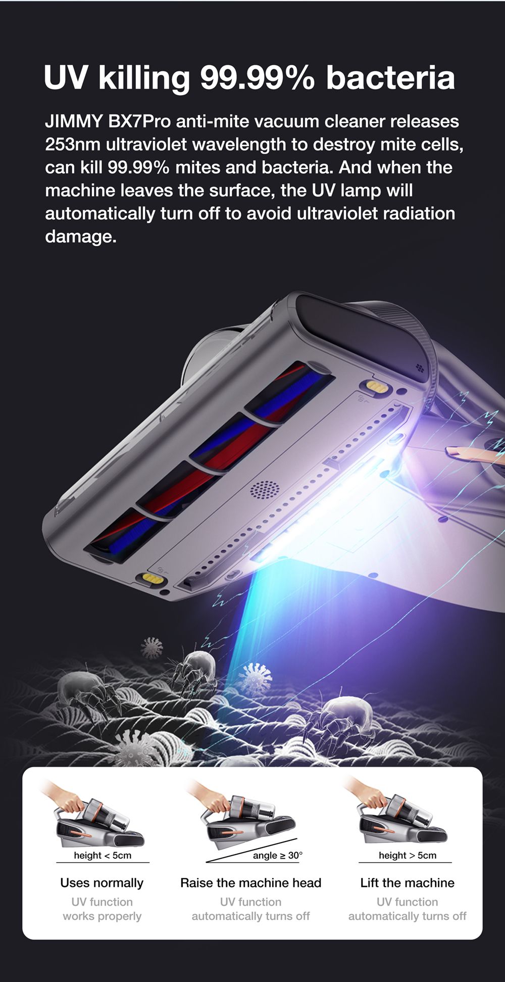 Refurbished Jimmy BX7 Pro Anti-Mite Vacuum Cleaner, 700W Dual Motor, LED Display, Intelligent Dust Recognition & UV & Ultrasonic