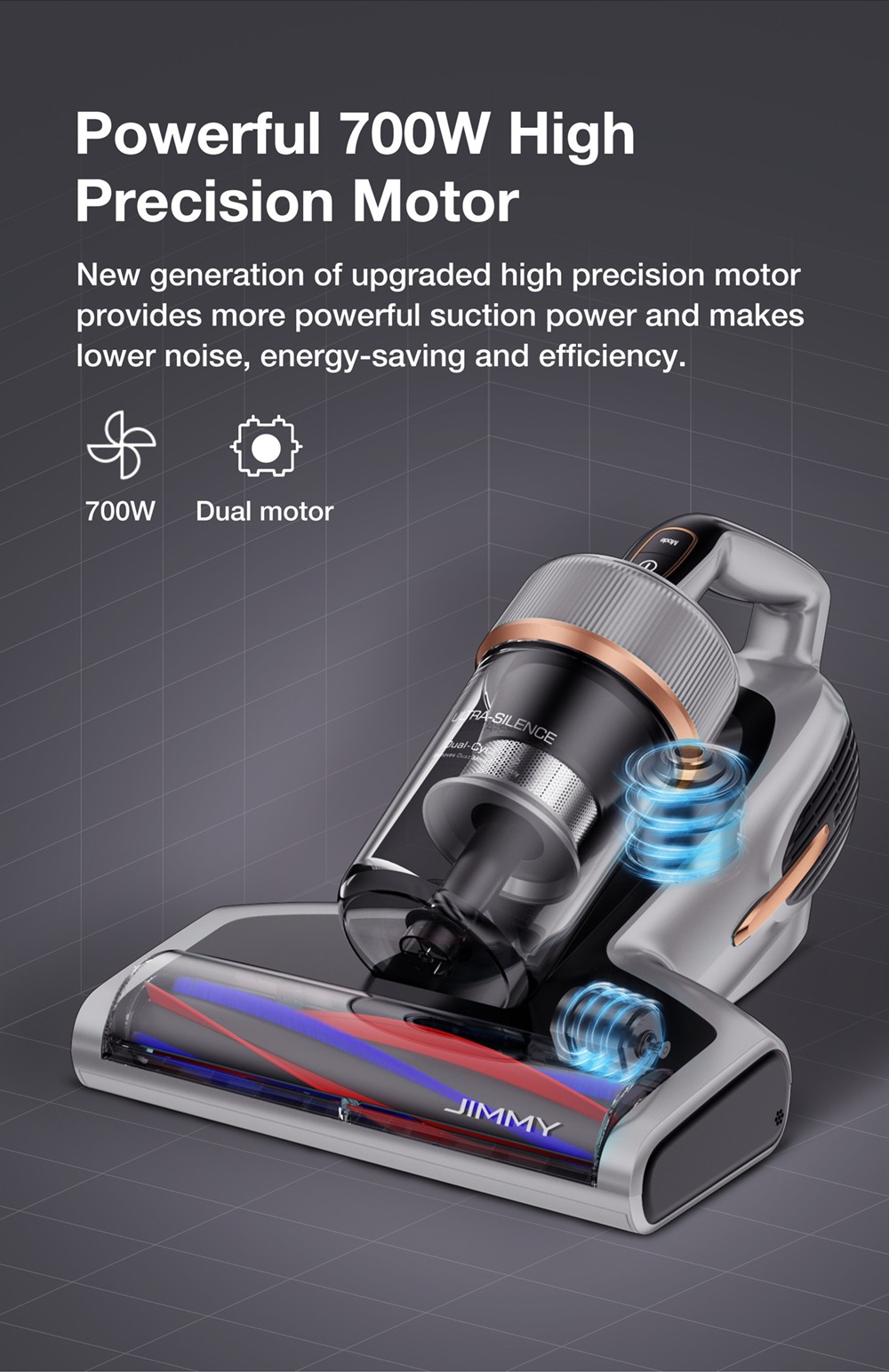 Refurbished Jimmy BX7 Pro Anti-Mite Vacuum Cleaner, 700W Dual Motor, LED Display, Intelligent Dust Recognition & UV & Ultrasonic