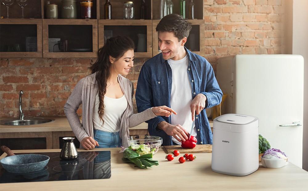 Refurbished Karfo UF006-EC Kitchen Waste Disposer, 2.5L Capacity, Single-Button Auto Operation, Turn Food Waste to Fertilizer for Plants, White - EU Plug