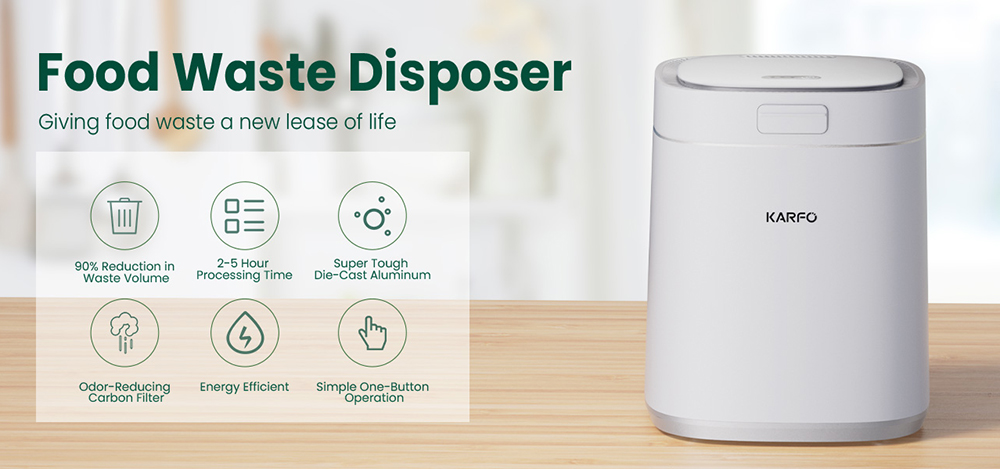 Refurbished Karfo UF006-EC Kitchen Waste Disposer, 2.5L Capacity, Single-Button Auto Operation, Turn Food Waste to Fertilizer for Plants, White - EU Plug