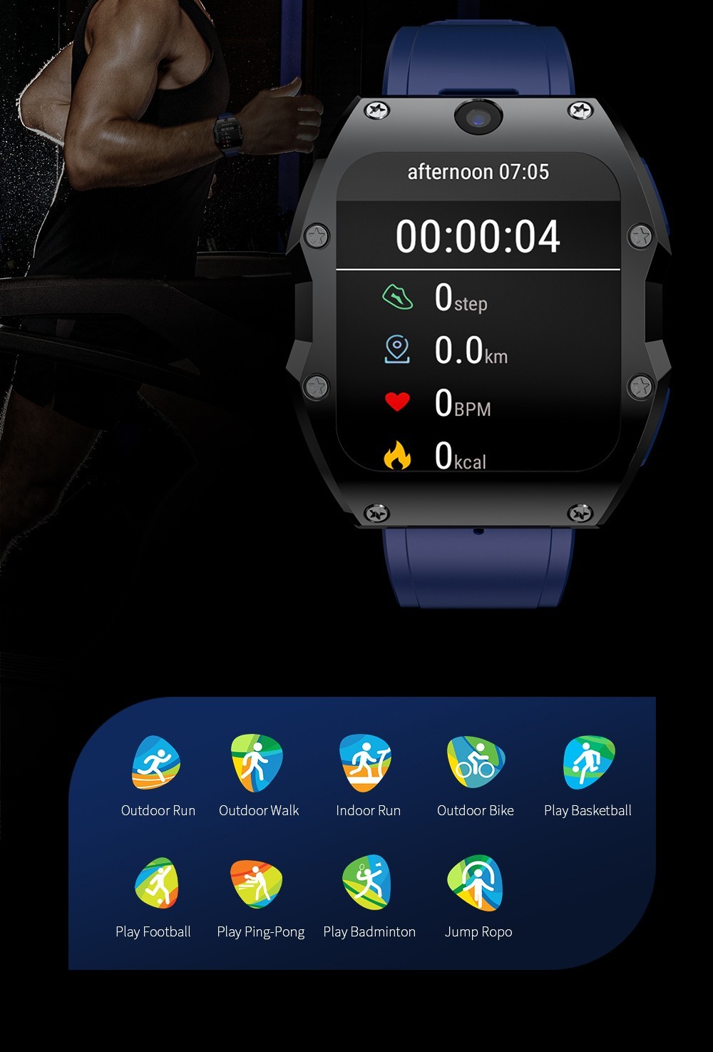 Refurbished LOKMAT APPLLP 3 MAX Phone Watch 4GB RAM 128GB ROM Android 4G SIM Network GPS Sports Fitness Tracker Dual Camera - Blue