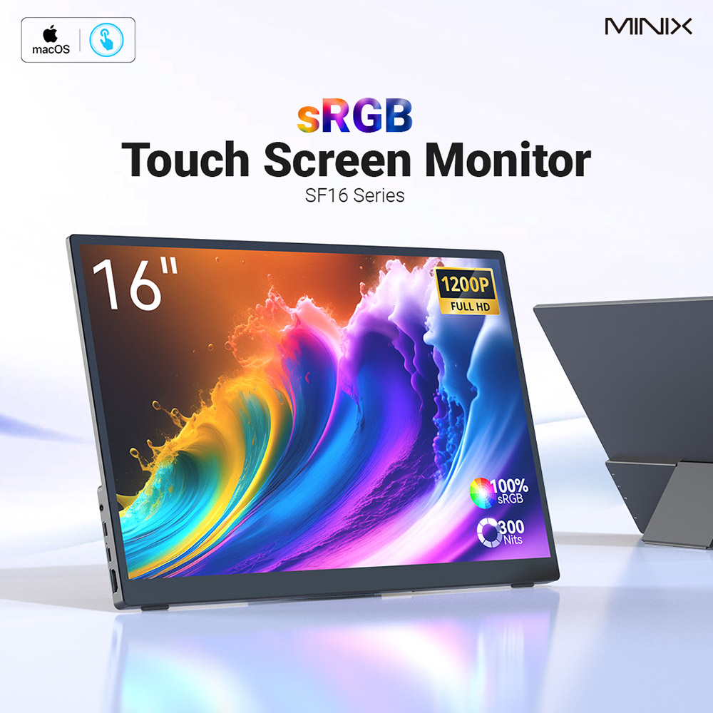 Refurbished MINIX SF16T Portable Touchscreen Monitor, 16-inch 1920 x 1200 IPS Screen, 60 Refresh Rate, 178º Viewing Angle, 2 x Full-featured USB-C, 1 x HDMI
