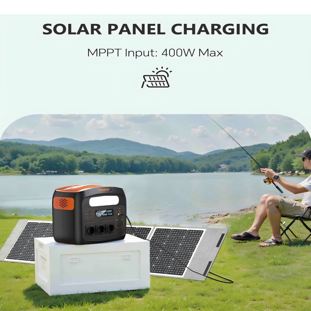 Tragbare Powerstation NECESPOW N1200, 1024 Wh Kapazität, 1800 W AC-Ausgang, 1300 W Schnellladefunktion, 400 W MPPT-Solareingang, 10 Ausgänge, vollständige Ladung in 1,3 Stunden, LED-Leuchte, ideal für Camping, Reisen und als Notstromversorgung zu Hause.