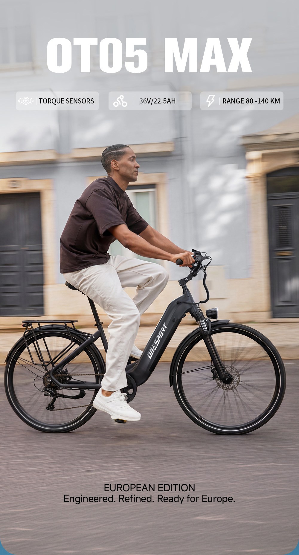 ONESPORT OT05 MAX Elektrofahrrad, 250-W-Motor, 36-V-22,5-Ah-Akku, 140 km Reichweite, 25 km/h Höchstgeschwindigkeit, Drehmomentsensor, Shimano 7-Gang-Schaltung, hydraulische Scheibenbremsen, Federgabel, Bluetooth-App-Steuerung – Tech Grey
