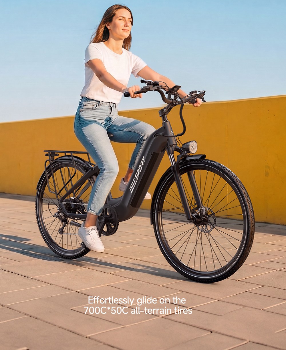 ONESPORT OT05 MAX Elektrofahrrad, 250-W-Motor, 36-V-22,5-Ah-Akku, 140 km Reichweite, 25 km/h Höchstgeschwindigkeit, Drehmomentsensor, Shimano 7-Gang-Schaltung, hydraulische Scheibenbremsen, Federgabel, Bluetooth-App-Steuerung – Tech Grey
