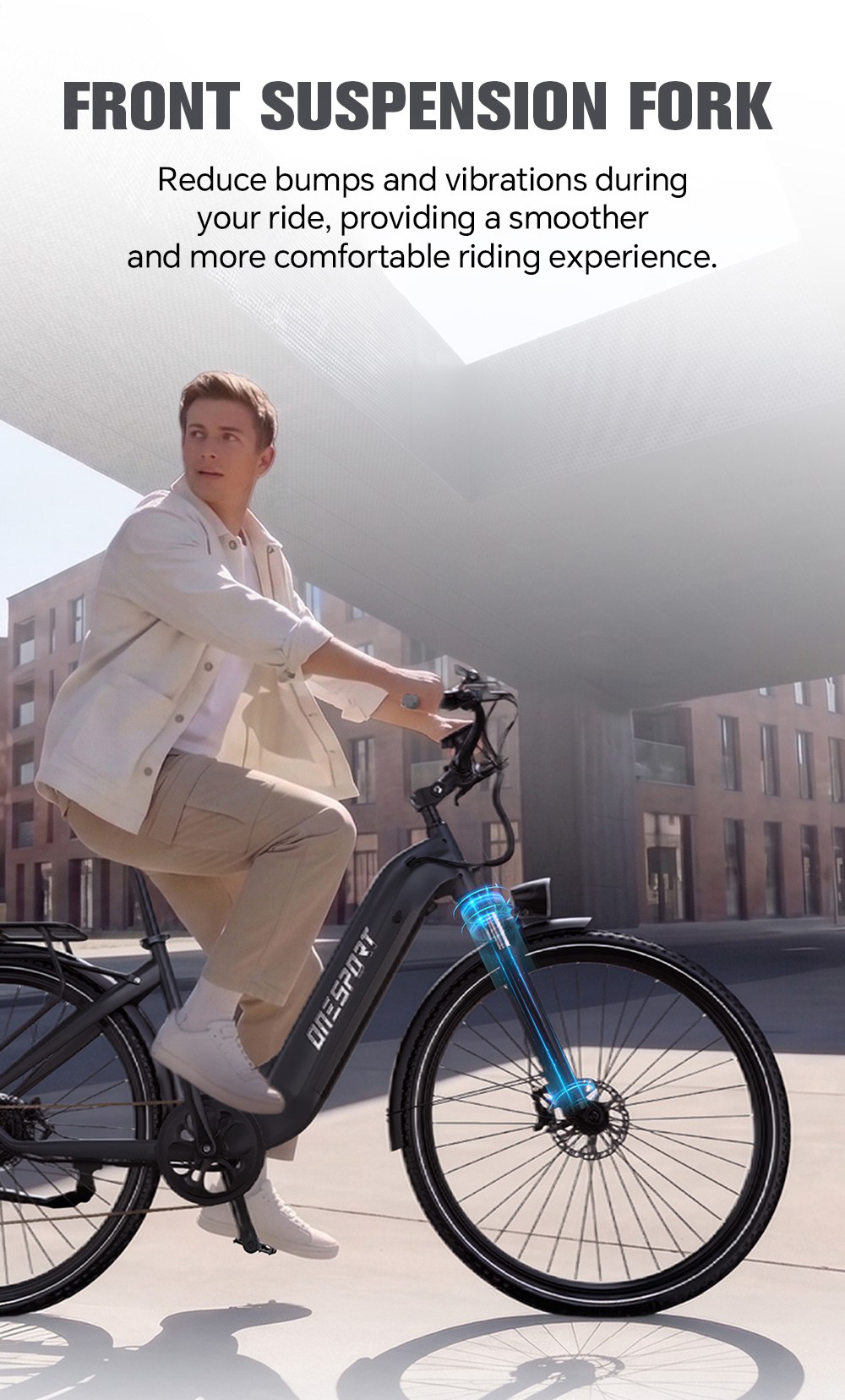ONESPORT OT05 MAX Elektrofahrrad, 250-W-Motor, 36-V-22,5-Ah-Akku, 140 km Reichweite, 25 km/h Höchstgeschwindigkeit, Drehmomentsensor, Shimano 7-Gang-Schaltung, hydraulische Scheibenbremsen, Federgabel, Bluetooth-App-Steuerung – Tech Grey