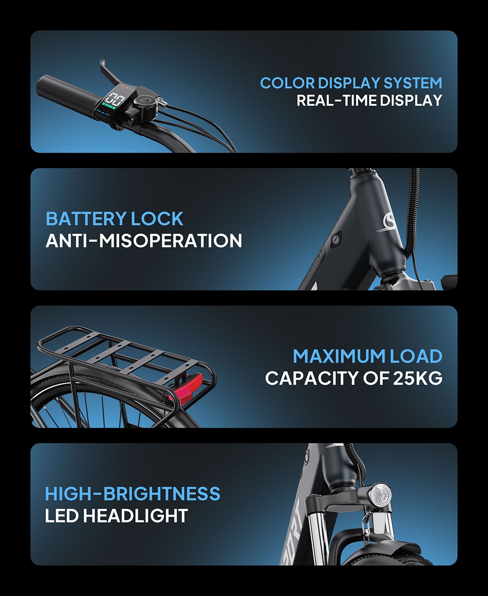 ONESPORT OT12 Pro Elektrofahrrad, 250-W-Motor, herausnehmbarer 36-V-13-Ah-Akku, 65 km Reichweite, 25 km/h Höchstgeschwindigkeit, Shimano 7-Gang-Schaltung, mechanische Scheibenbremsen, Federgabel, Schutzart IPX4 – Grau
