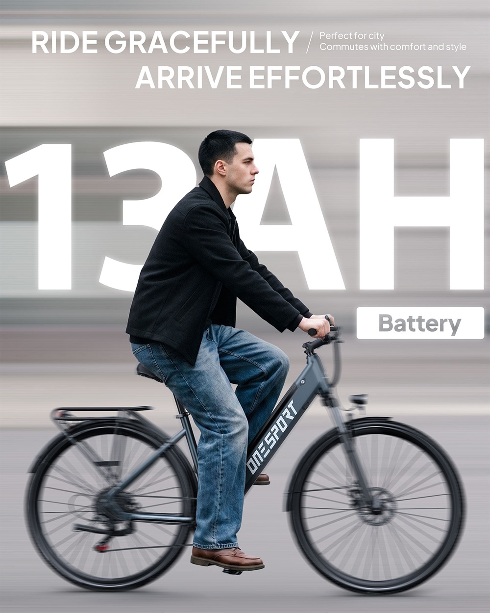 ONESPORT OT12 Pro Elektrofahrrad, 250-W-Motor, herausnehmbarer 36-V-13-Ah-Akku, 65 km Reichweite, 25 km/h Höchstgeschwindigkeit, Shimano 7-Gang-Schaltung, mechanische Scheibenbremsen, Federgabel, Schutzart IPX4 – Grau