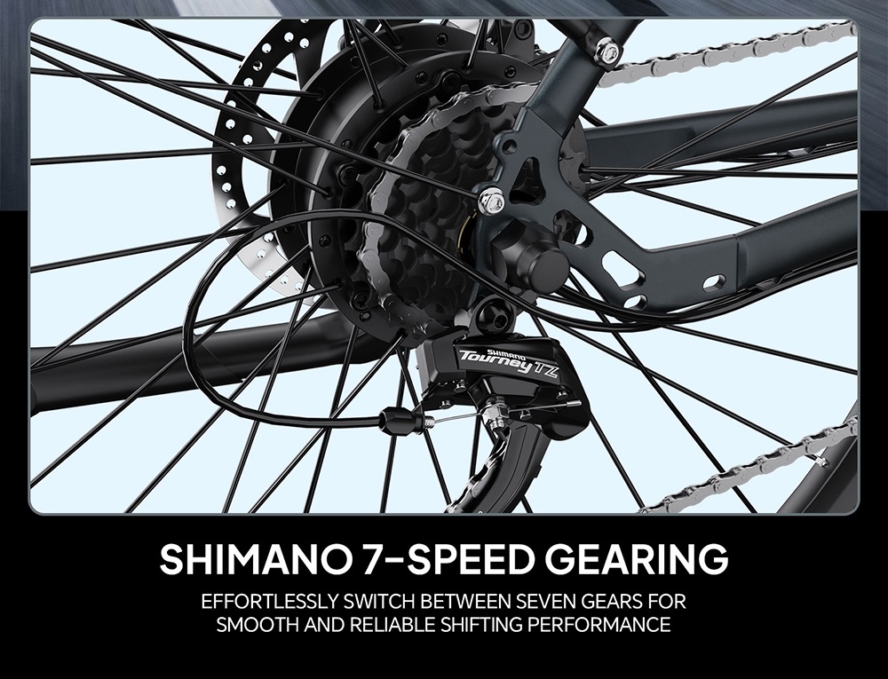 ONESPORT OT12 Pro Elektrofahrrad, 250-W-Motor, herausnehmbarer 36-V-13-Ah-Akku, 65 km Reichweite, 25 km/h Höchstgeschwindigkeit, Shimano 7-Gang-Schaltung, mechanische Scheibenbremsen, Federgabel, Schutzart IPX4 – Grau