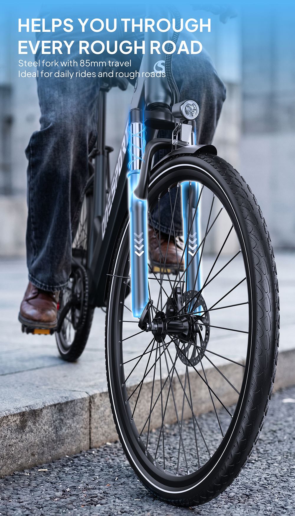 ONESPORT OT12 Pro Elektrofahrrad, 250-W-Motor, herausnehmbarer 36-V-13-Ah-Akku, 65 km Reichweite, 25 km/h Höchstgeschwindigkeit, Shimano 7-Gang-Schaltung, mechanische Scheibenbremsen, Federgabel, Schutzart IPX4 – Grau