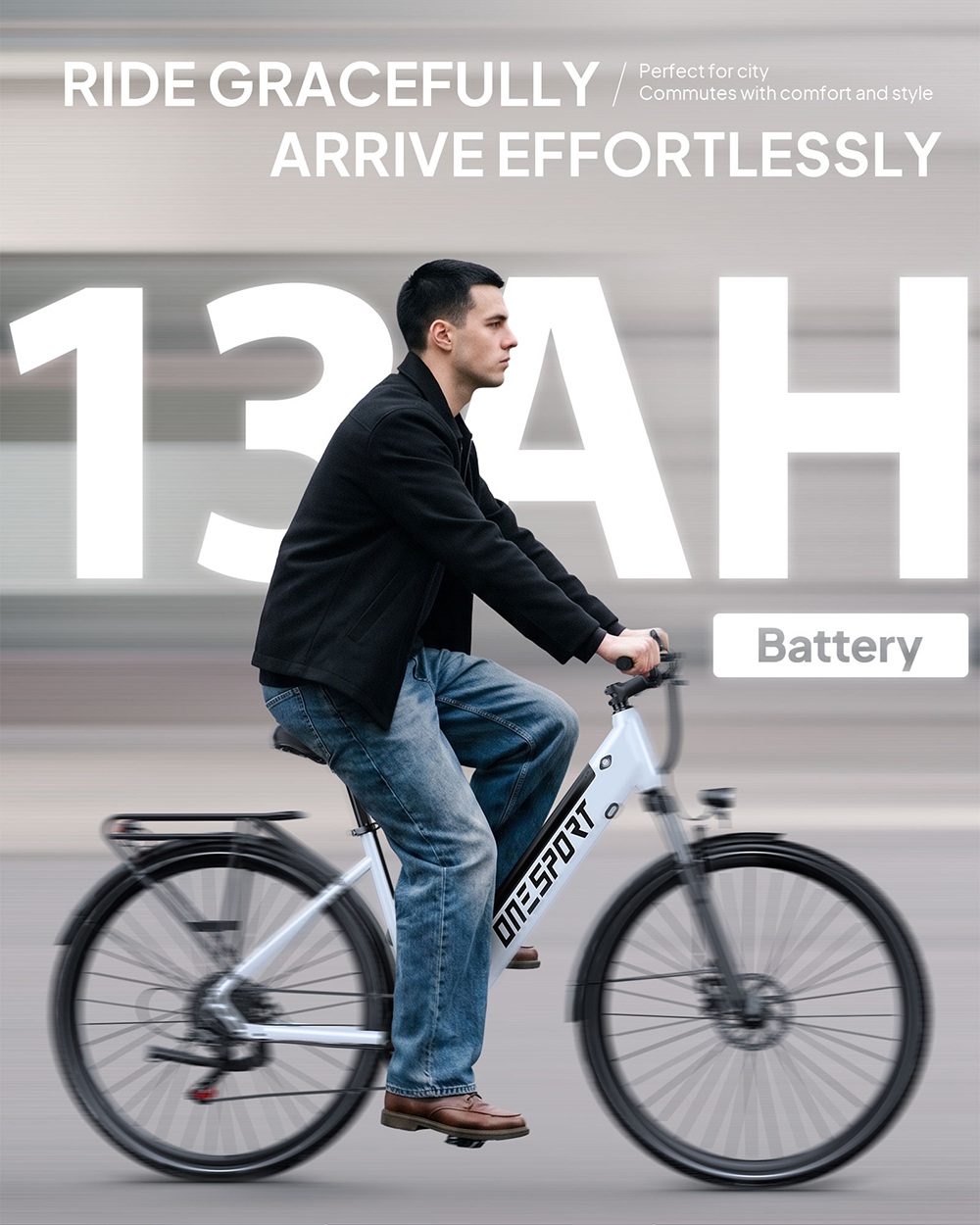 ONESPORT OT12 Pro Elektrofahrrad, 250-W-Motor, herausnehmbarer 36-V-13-Ah-Akku, 65 km Reichweite, 25 km/h Höchstgeschwindigkeit, Shimano 7-Gang-Schaltung, mechanische Scheibenbremsen, Federgabel, Schutzart IPX4 – Weiß